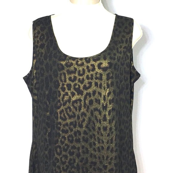 Clara S. Cheetah Leopard Animal Print Metallic Tank Top L Blouse Brown Gold - Picture 5 of 9